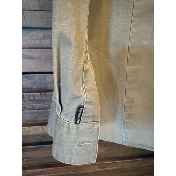 Browning Mens LRG Heavy Cotton Long Sleeve Button Front Hunting Shirt Green EUC - Picture 9 of 14